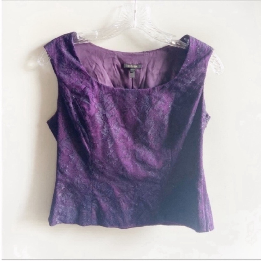 Escada purple cropped tank lace metallic tormal